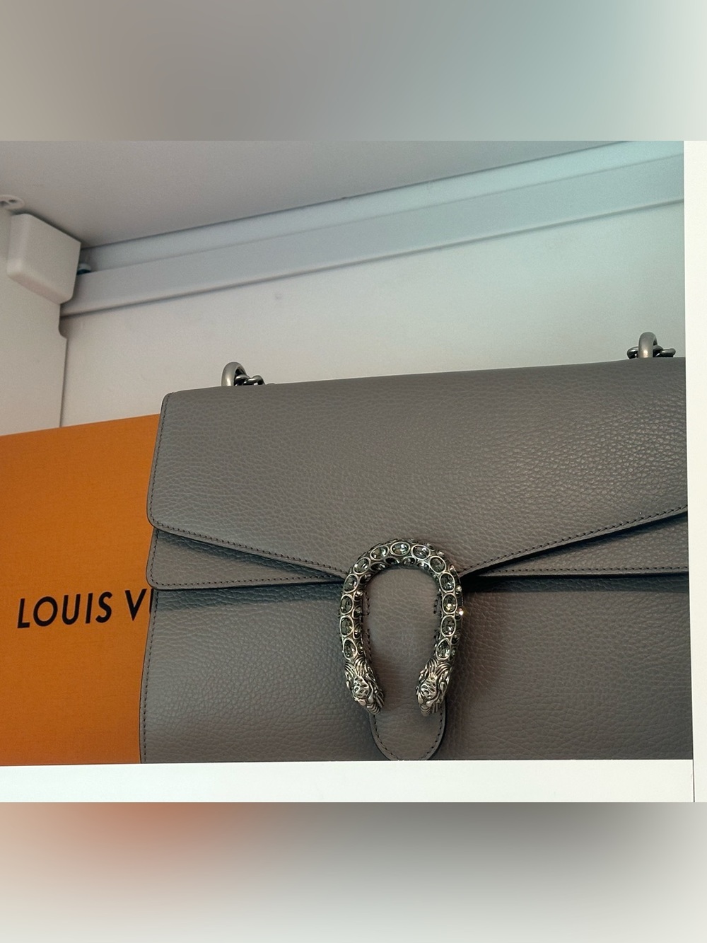 Gucci Gray Leather Crossbody Bag with Silver-Tone Horsebit